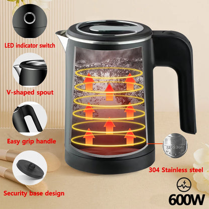 Travel Electric Kettle 0.8L - Portable Stainless Steel Water Boiler for Tea and Coffee, Smart Pot for Family Trips and Hotels