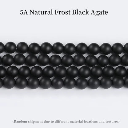 Natural Black Agate Beads – Round Frosted Stone Spacer Beads for DIY Jewelry, Bracelets & Necklace Accessories