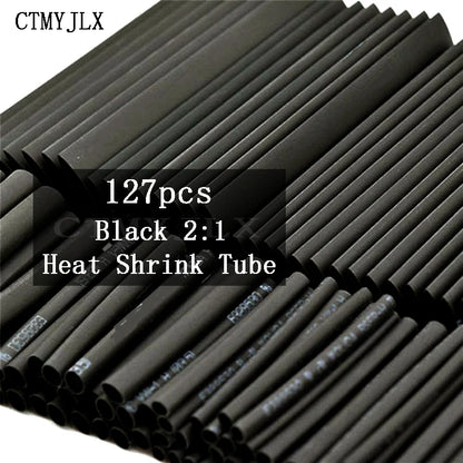 127PCS Thermoresistant Black Heat Shrink Tubing Kit - 2:1 Polyolefin Sleeving for Wire & Cable Protection