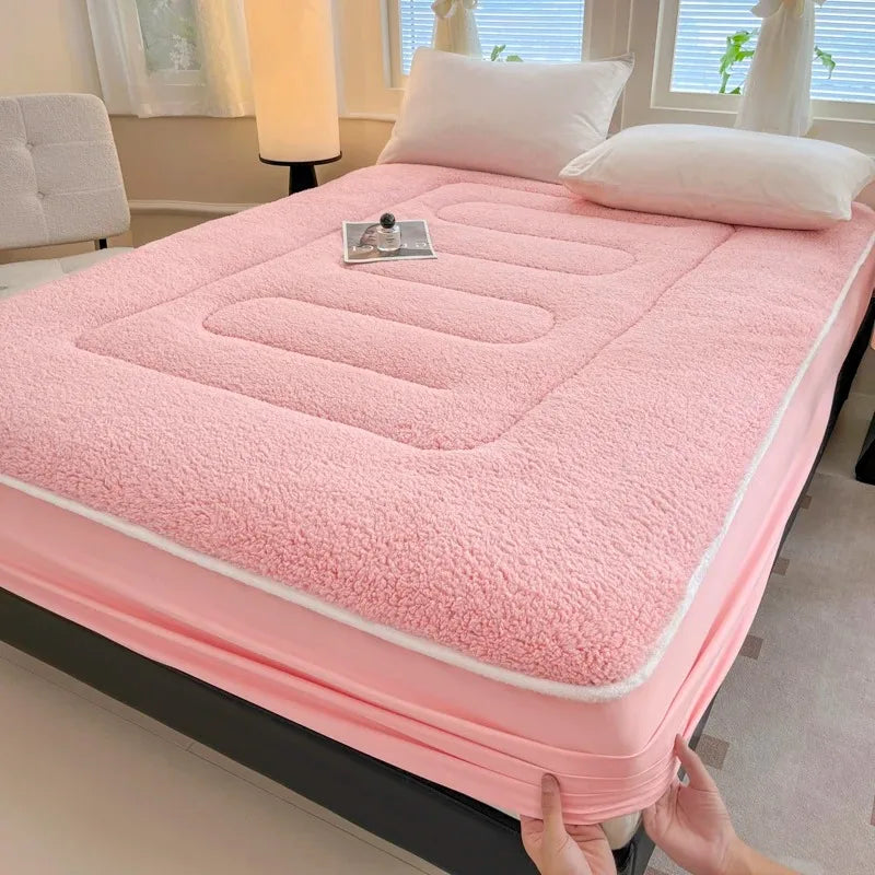 Plush Fleece Fitted Sheet - Warm Imitation Lambswool Bedding for Winter