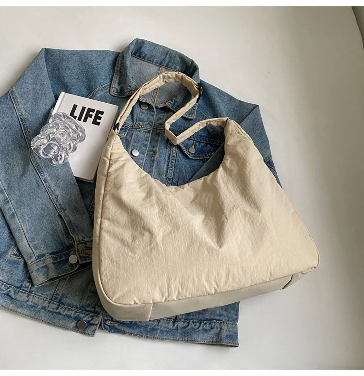 2025 Trendy Women's Soft Cloth Shoulder Bag – Solid Color, Y2K Casual Style, Crossbody Handbag for Students