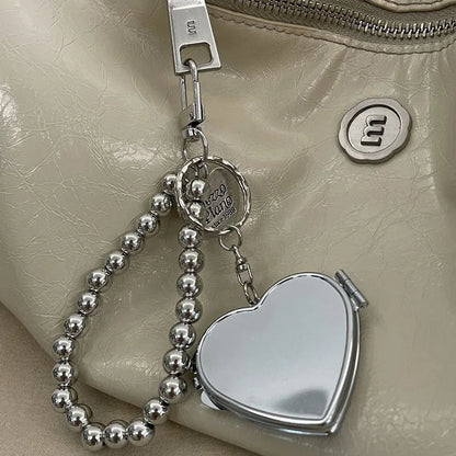 Heart-Shaped Mirror Keychain - Y2K Metal Bag Pendant, Sweet Trendy Fashion Accessory