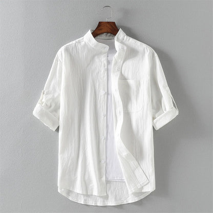Men’s Stand Collar Short Sleeve Shirt - Spring Summer Casual Mid-Sleeve Plus Size Fashion Top