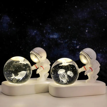 Creative 3D Astronaut Crystal Ball LED Night Light – Illuminate Children's Bedrooms with Planet Space Magic!