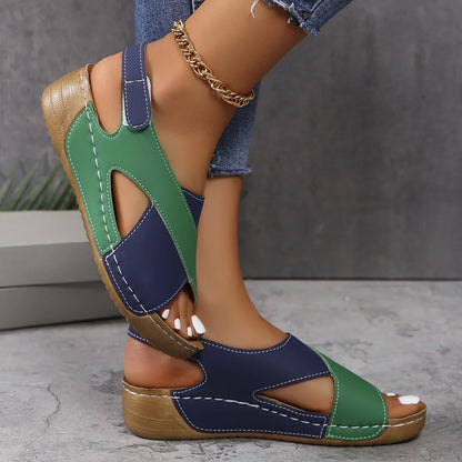 New Women's Contrast Color Wedge Sandals – Comfortable Peep Toe Non-Slip Platform Beach Shoes