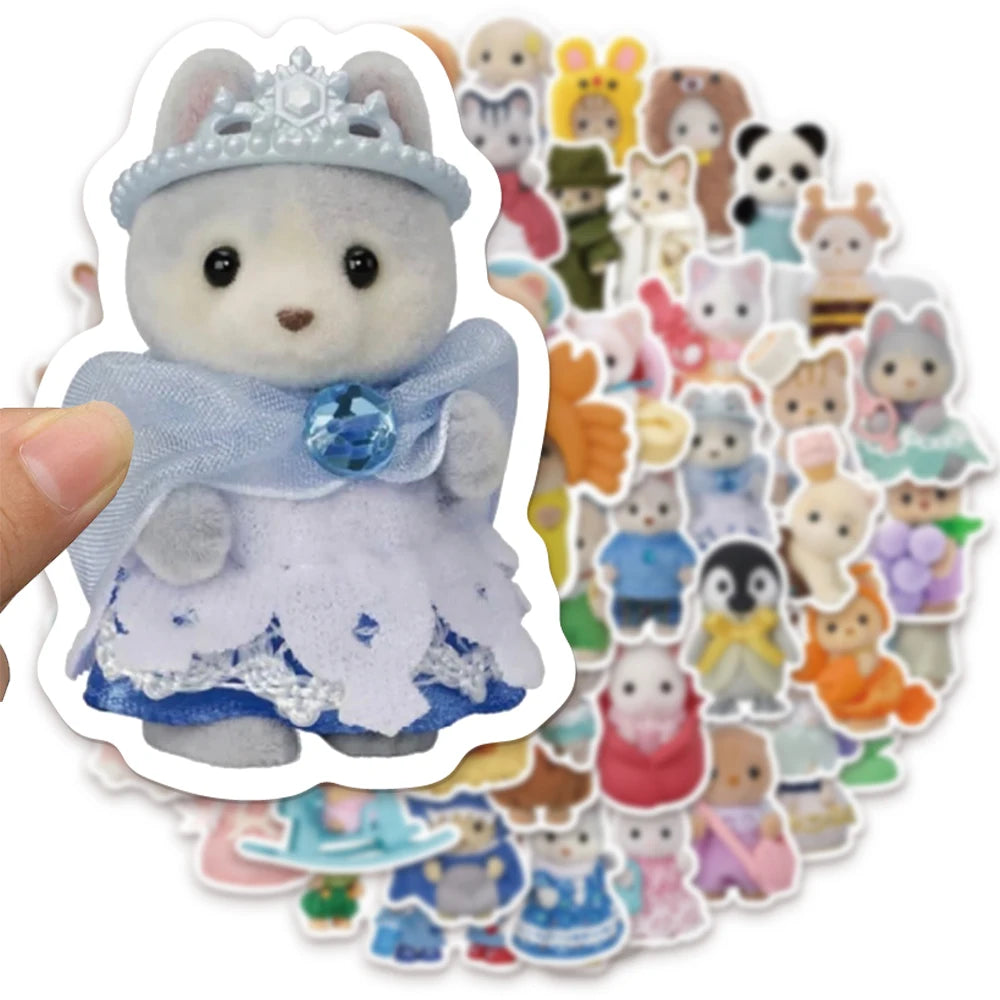 55/110/165PCS Cute Cartoon Sticker Set - Calico Critters Style Notebook, Skateboard & Luggage Decorations