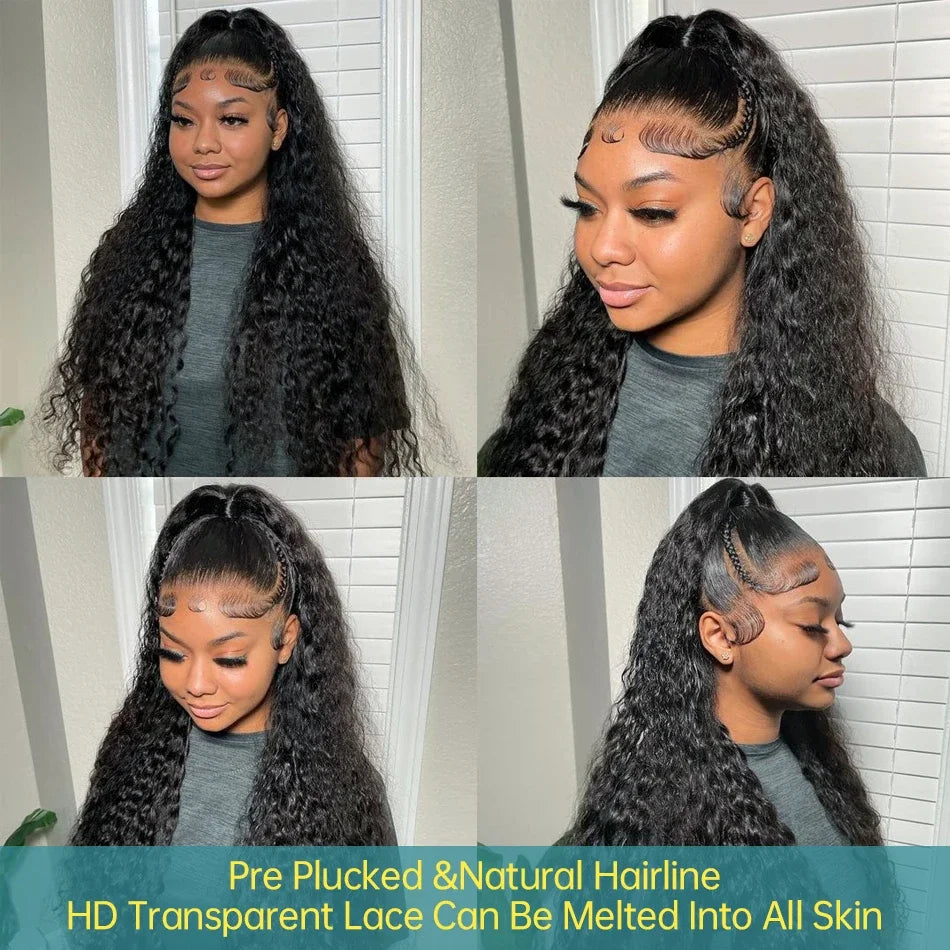 250 Density 13x6 HD Transparent Lace Frontal Wig – Deep Water Wave Curly, 30-34 Inch Human Hair for Women