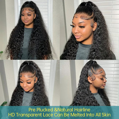 250 Density 13x6 HD Transparent Lace Frontal Wig – Deep Water Wave Curly, 30-34 Inch Human Hair for Women