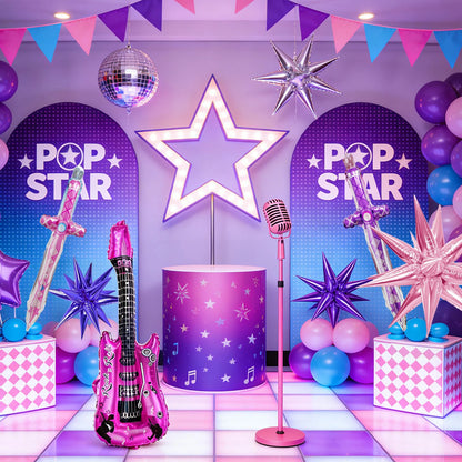 7-Piece K-Pop Balloon Set - Pink and Purple Music-Themed Party Decorations for Birthdays, Concerts, and K-Pop Celebrations