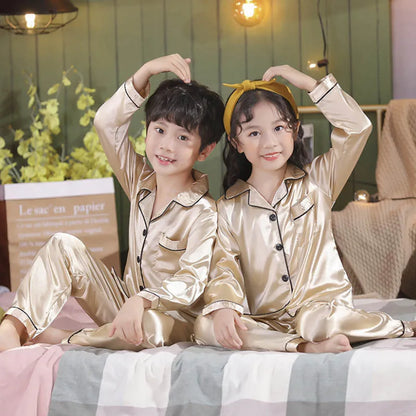 Kids’ Satin Silk Pajama Set – Long Sleeve Silky Loungewear for Boys & Girls, Teen PJs for Ages 2-14