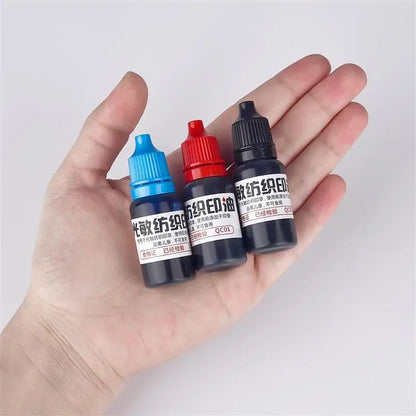10ml Textile Ink for Clothes – Blue, Red & Black Waterproof Ink for Kids’ Name Stamps, Non-Fading