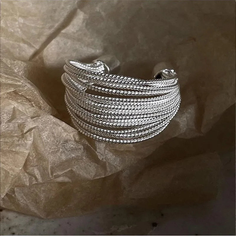 Gold & Silver Irregular Wave Ring — Handmade Geometric Adjustable Jewelry for Women