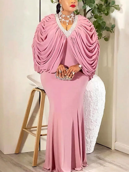 Plus Size African Dashiki Dress - Elegant Ankara Batwing Sleeve Evening Party Gown