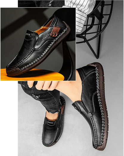 Handmade Leather Men’s Loafers – Casual Slip-On Flats, Comfortable Outdoor Walking Shoes