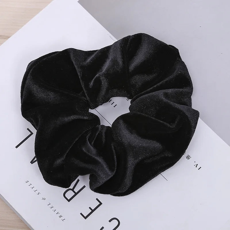 10/6/1Pcs Velvet Hair Scrunchies Set for Women – Solid Color Elastic Ponytail Hair Bands & Headband Accessories (Black Pack)