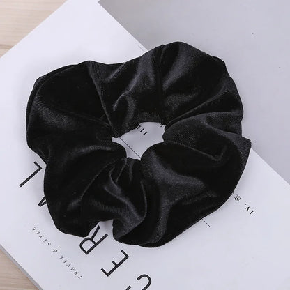 10/6/1Pcs Velvet Hair Scrunchies Set for Women – Solid Color Elastic Ponytail Hair Bands & Headband Accessories (Black Pack)