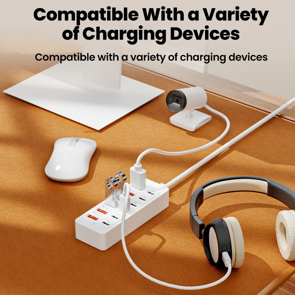12-in-1 Power Strip & USB Charger Station — Multi-Port Wall/Desktop Adapter with USB-C Fast Charging for iPhone & Samsung
