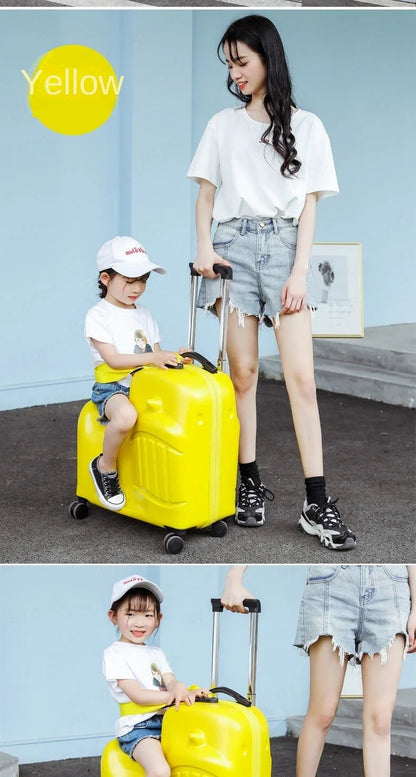 Cartoon Kids Ride-On Suitcase with Wheels – 20/24 Inch Rolling Trolley Luggage for Children, Travel Bag & Gift