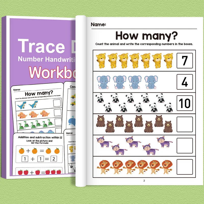 Interactive Preschool Math Workbook – Number Tracing, Addition & Subtraction Worksheets for Early Learning Activities