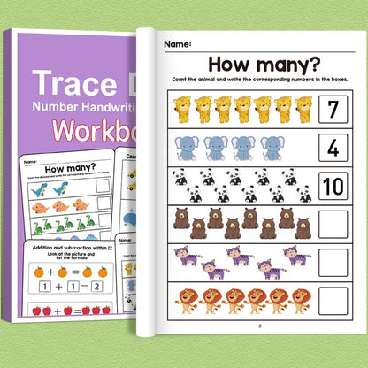 Interactive Preschool Math Workbook – Number Tracing, Addition & Subtraction Worksheets for Early Learning Activities