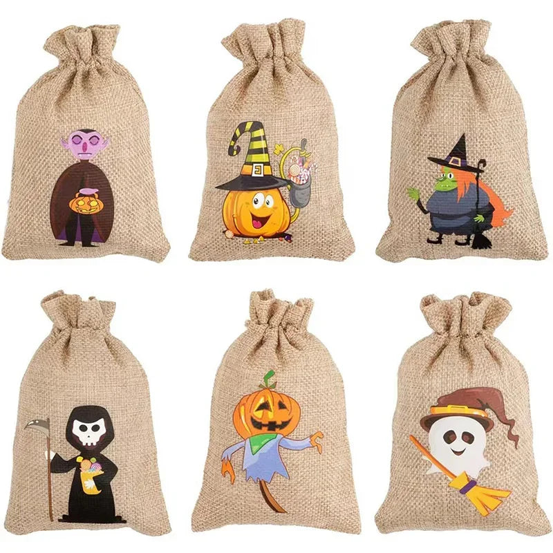 2025 Christmas Burlap Drawstring Gift Bag - Santa Candy Pouch for Holiday Present Packaging, Halloween & New Year Decor