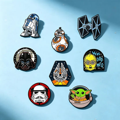 8-Piece Star Wars Enamel Brooch Set - R2-D2, BB-8, Darth Vader, Stormtrooper, and TIE Fighter Metal Pins for Backpacks and Accessories