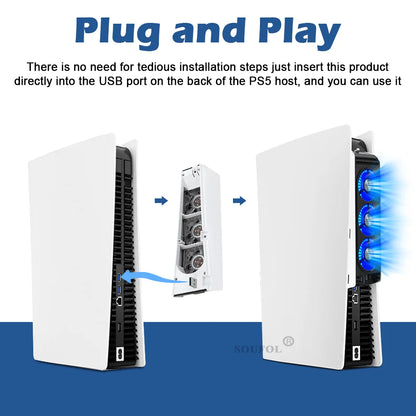 Upgraded PS5 Cooling Fan – Quiet USB 3.0 Hub with LED Light for Disc & Digital Edition Console Accessories