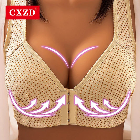 CXZD Wireless Push Up Bra - Full Coverage Front Closure Support Bra for Women with Large Bust