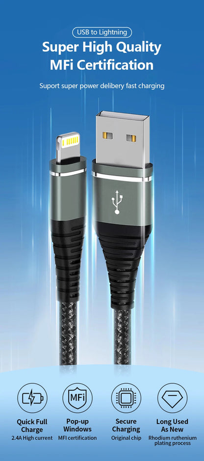 Original Lightning USB Fast Charging Cable – Nylon Braided Charger Cord for iPhone 14/13/12/11/XS/XR/8/7/6/SE