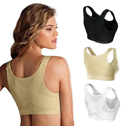 Ultimate Support and Comfort: Front Closure Posture Corrector Lift-Up Bra - Push-Up Cross Back Underwear for Women, Shockproof Sports Fitness Vest Bras in Sizes S-5XL