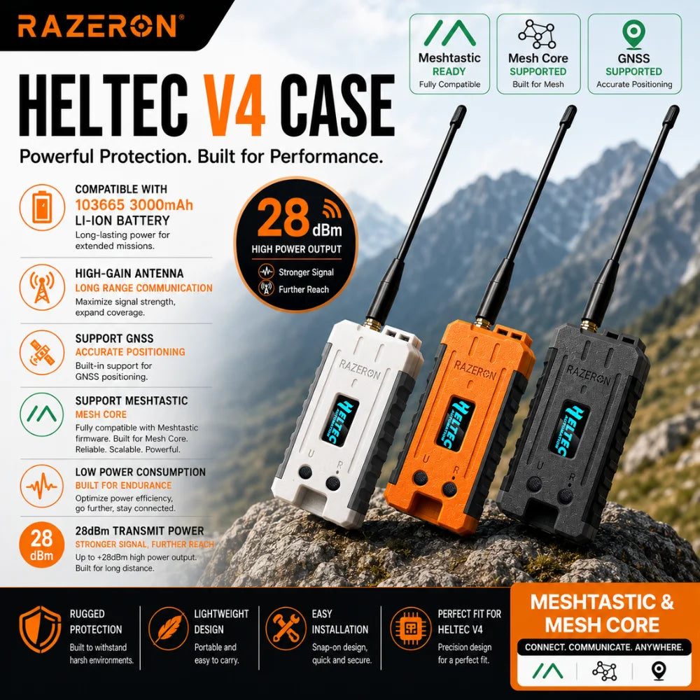 Meshtastic MeshCore Heltec V4 Enclosure Case - 863–928MHz LoRa IoT Node Housing with WiFi, BLE & GPS Support