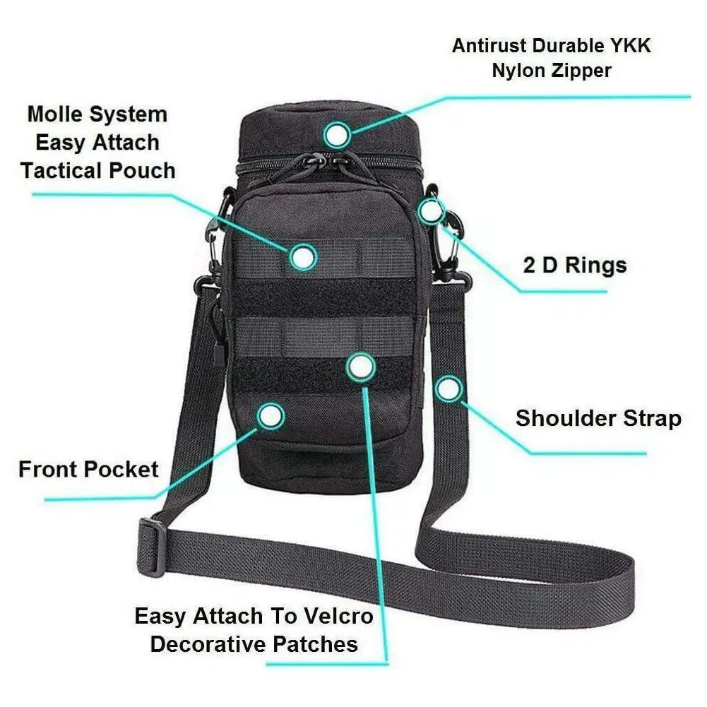 Tactical Molle Water Bottle Holder Bag - Military Hydration Carrier Kettle Pouch with Strap - Fits Up to 32 oz. Bottles for Hiking and Fishing Adventures