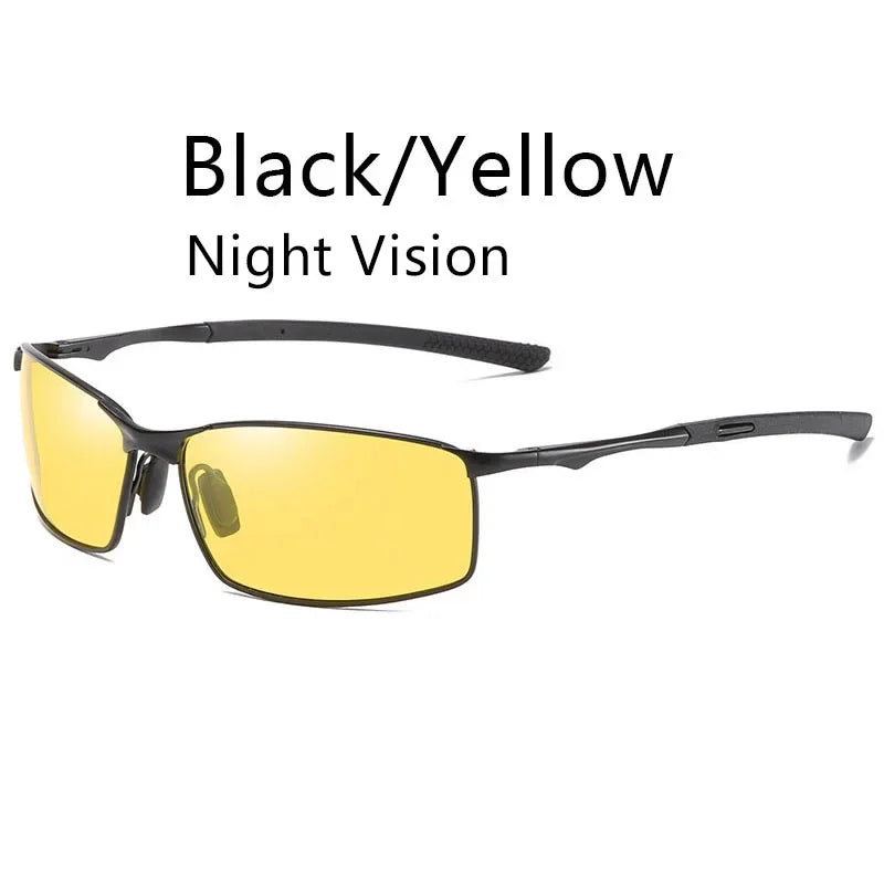 Photochromic Men’s Polarized Sunglasses – Metal Square Frame, UV400 Driving & Outdoor Sports Cycling Glasses
