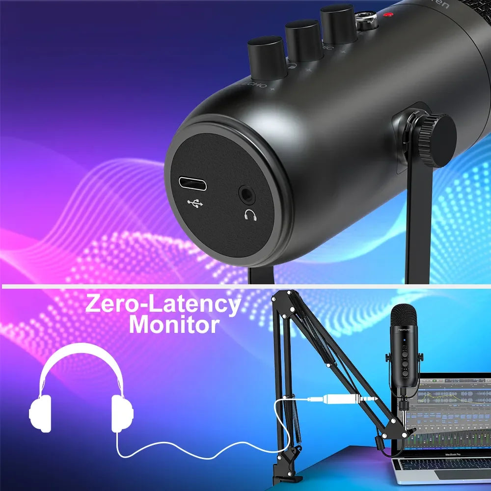 Haomuren USB Podcast Microphone Kit – Cardioid Condenser Mic with Boom Arm for Streaming, Recording, YouTube & PC Studio Use