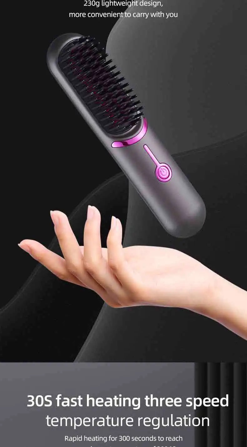 Cordless Mini Hair Straightening Brush – Portable Ionic Hot Comb for Women