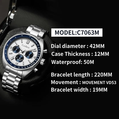 CADISEN 2024 Men’s Quartz Business Watch — VD53 Luxury Chronograph Timepiece for Men