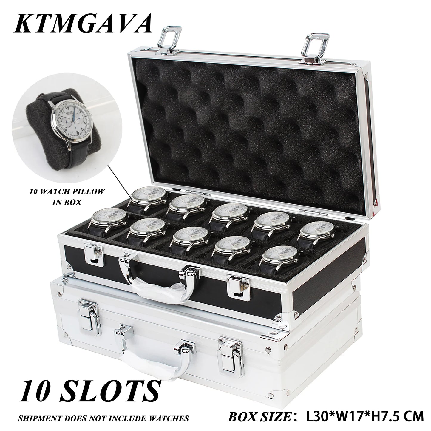 Aluminum Alloy Watch Storage Box – 10/12/18 Grid Large Capacity Black Jewelry Organizer Gift