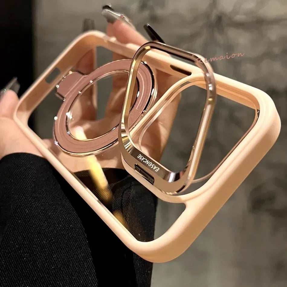 Luxury Magnetic Ring Stand Clear Case with Glass Lens Protection for iPhone 11–16 Pro Max & Plus – MagSafe Compatible Cover