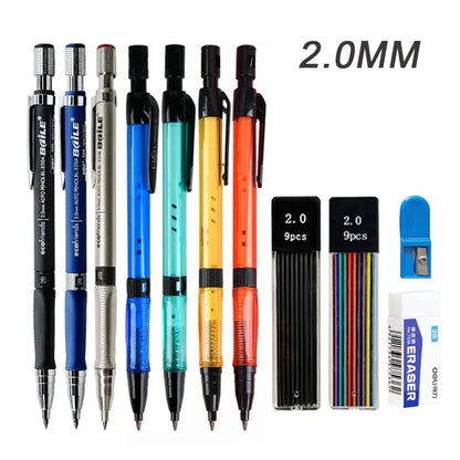 2.0mm Mechanical Pencil Set with 2B Black & Color Lead Refills – Automatic Drawing, Sketching & Writing Pencils for School & Art