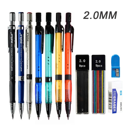 2.0mm Mechanical Pencil Set with 2B Black & Color Lead Refills – Automatic Drawing, Sketching & Writing Pencils for School & Art
