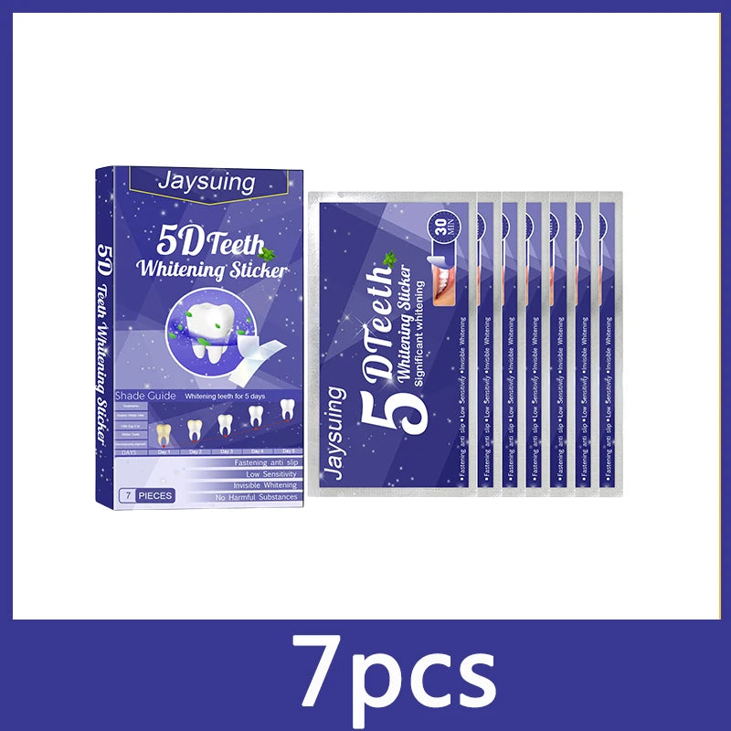 5D Whitening Teeth Stickers – 7/14 Pairs Gel Strips for Stain Removal, Dental Bleaching & Oral Hygiene Care