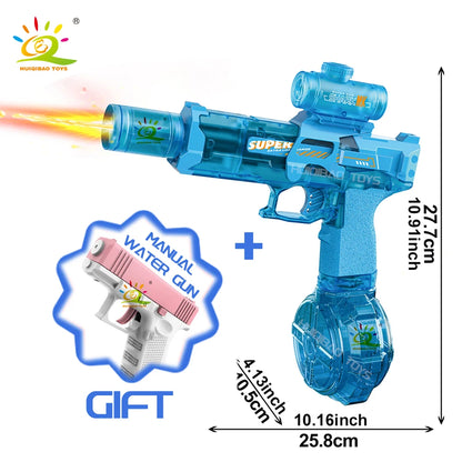 HUIQIBAO Electric Pulse Water Gun with LED Flame Effect – Automatic Sensor Water Pistol Outdoor Beach & Summer Battle Toy for Kids & Adults