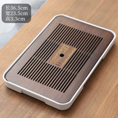 Portable Bamboo Tea Tray – Kung Fu Tea Set Grid Tray with Drainage for Dry & Wet Use