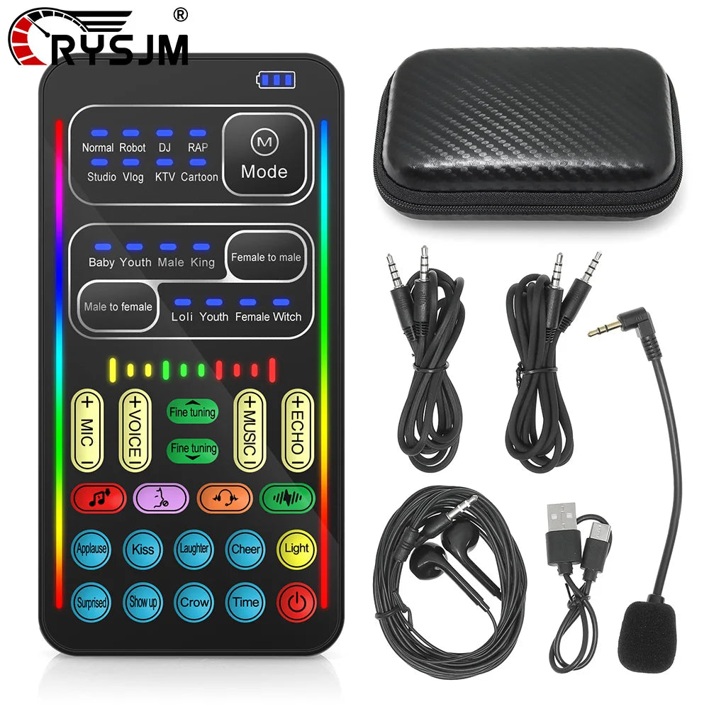 I9 Mini Voice Changer Sound Card Kit - Audio Effects Machine with Headphones & Microphone for Phone Live Streaming