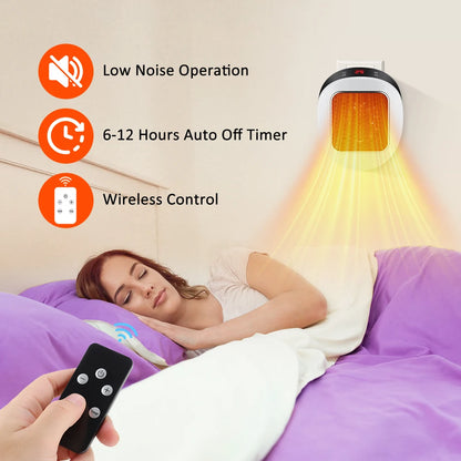 PTC Wall Outlet Space Heater - Fast-Heating Electric Plug-In Heater with Remote Control for Bedroom, Office and RV