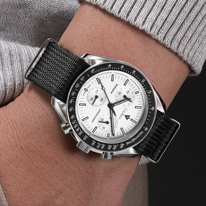 CADISEN Men's Luxury Watch – Quartz VK68 Chronograph, Sapphire AR Crystal, Canvas Strap Speed Style Wristwatch