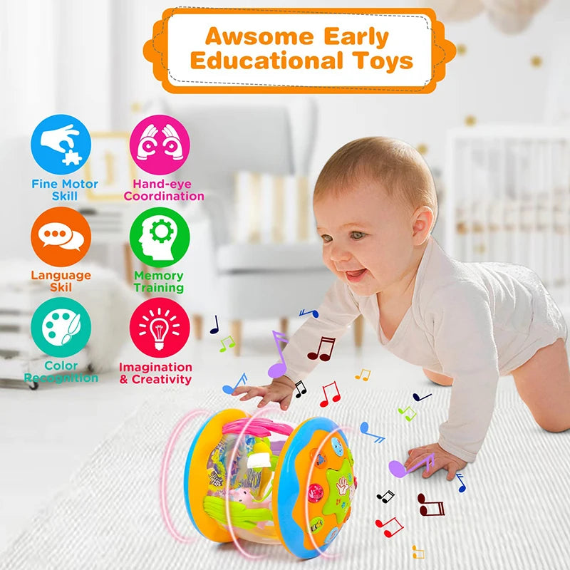 4-in-1 Baby Tummy Time Toy – Sea Animal Sensory Learning Toy with Lights, Music, and Projector for Infants and Toddlers