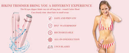 2-in-1 Dual-Head Electric Razor for Women – Painless Bikini Trimmer Wet & Dry Use with Detachable Heads