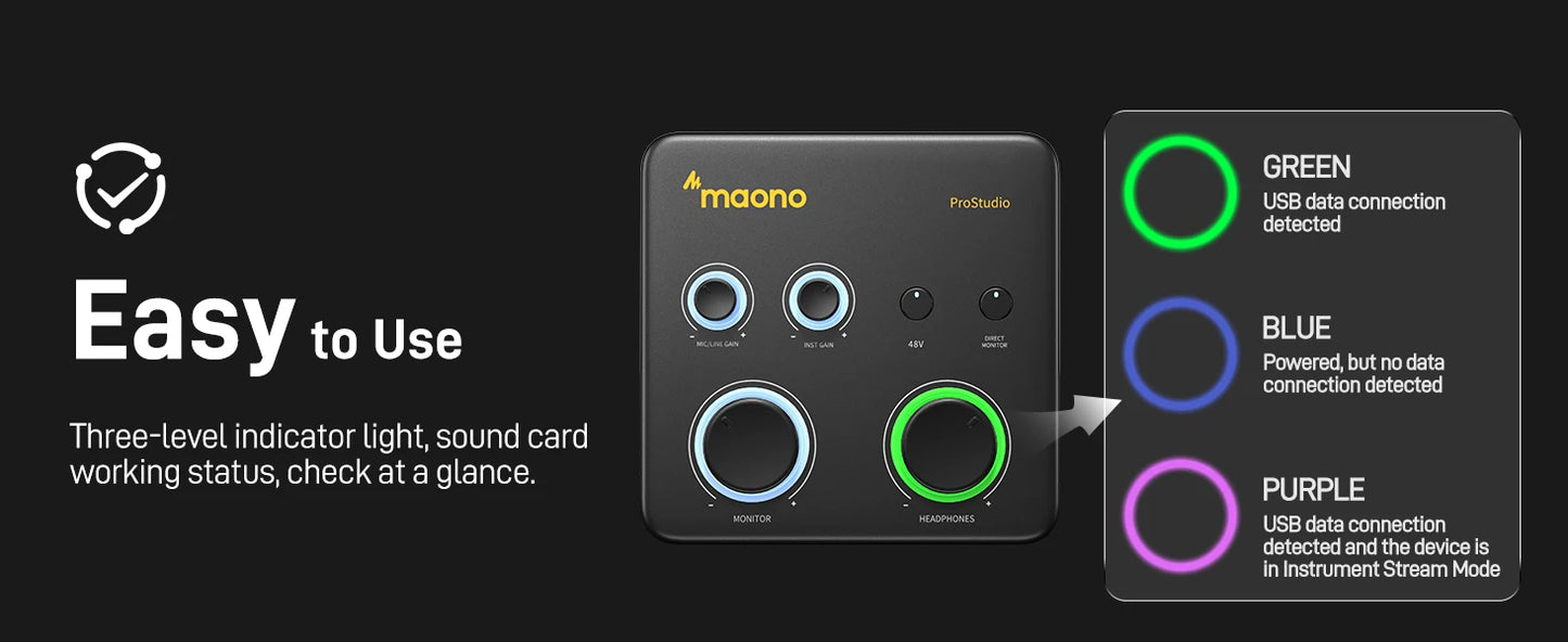 MAONO USB Audio Interface for PC – XLR Input, 24-bit/192kHz, LOOPBACK & ASIO Software for Music Recording, Guitar, DAW (PS22 Lite)