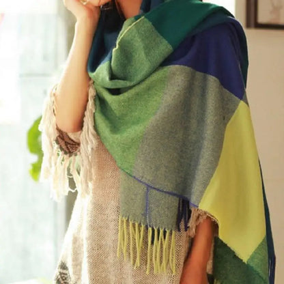 Winter Female Lattice Imitation Cashmere Scarf | Fashionably Thick & Warm Shawl